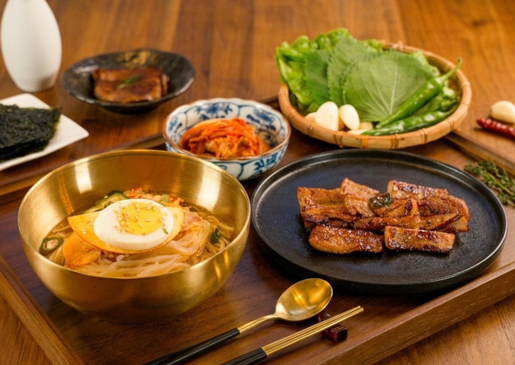 【韓国の黄金コンビ】南大門冷麺×30時間熟成豚カルビの육쌈냉면セット（1〜2人前）